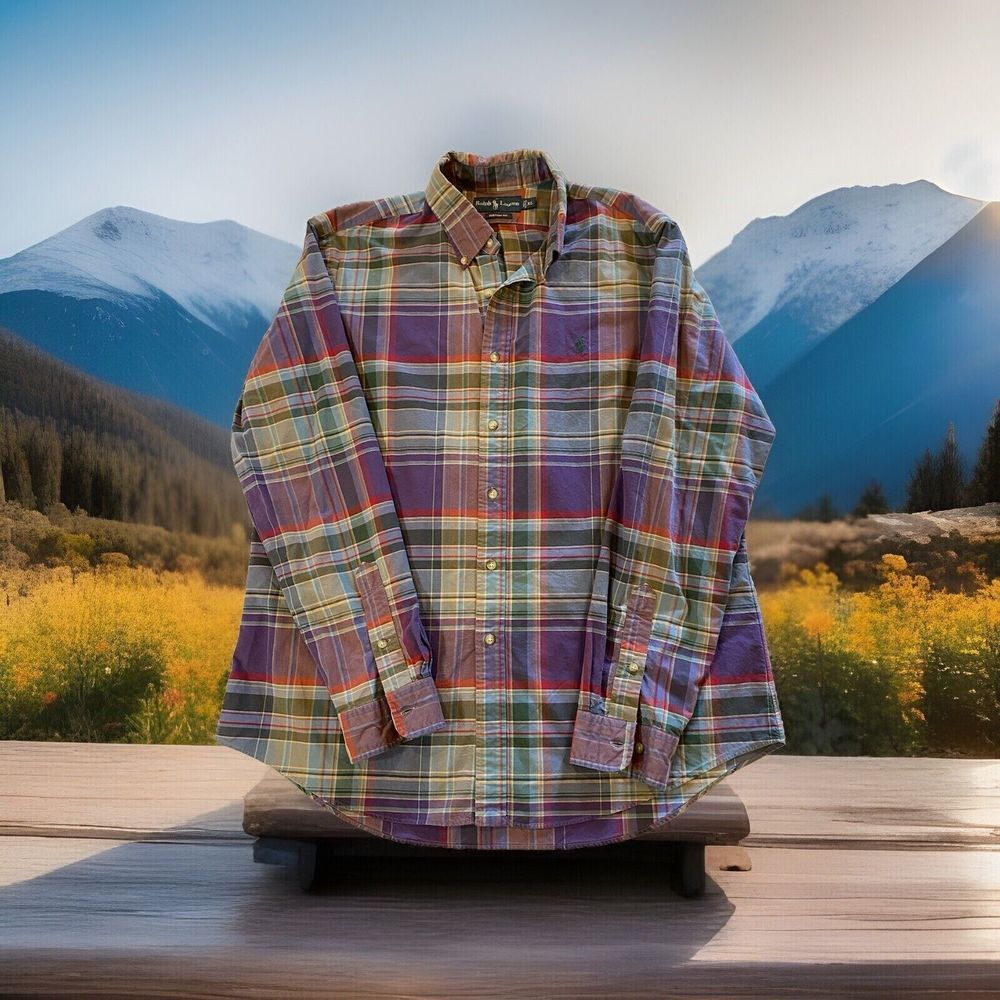 Polo Ralph Lauren Button Down Shirt Size‎ XL Plaid Custom Fit Long Sleeve EUC